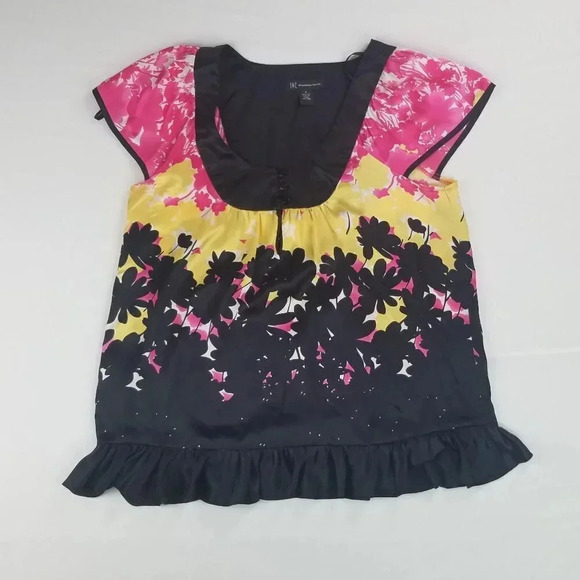 INC Silk Floral Ruffle Bottom Square Neck Top Sz 8 - Picture 1 of 5